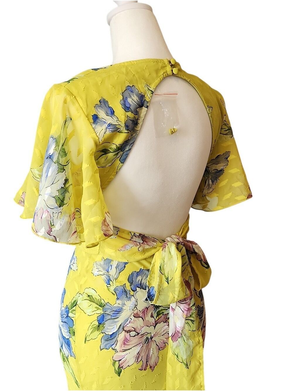 ASOS CHARTREUSE FLORAL V-NECK BACKLESS CROSS CHEST FITTED MAXI DRESS NWOT SIZE 2 - Picture 10 of 11